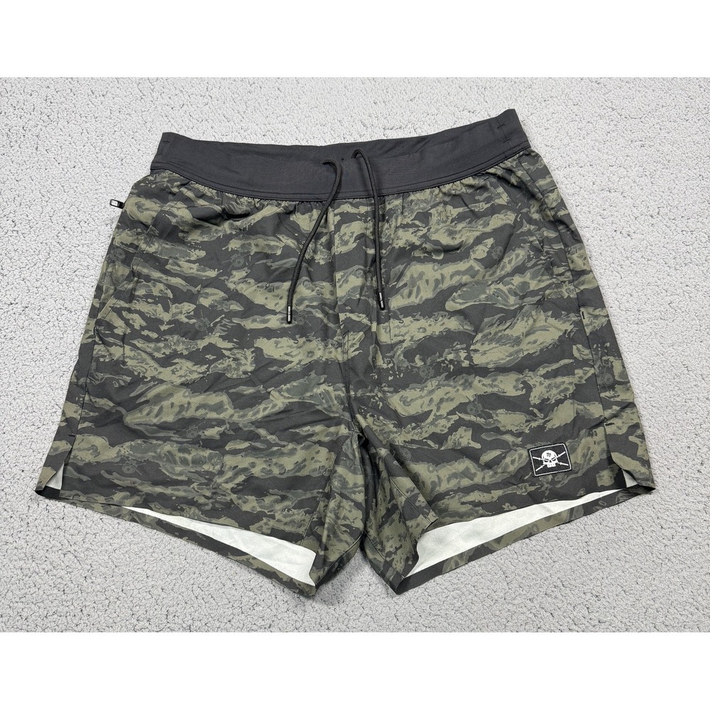 Barbell Brigade Shorts Mens Large Green Camo Athletic Skull Logo 5 Inseam Gym